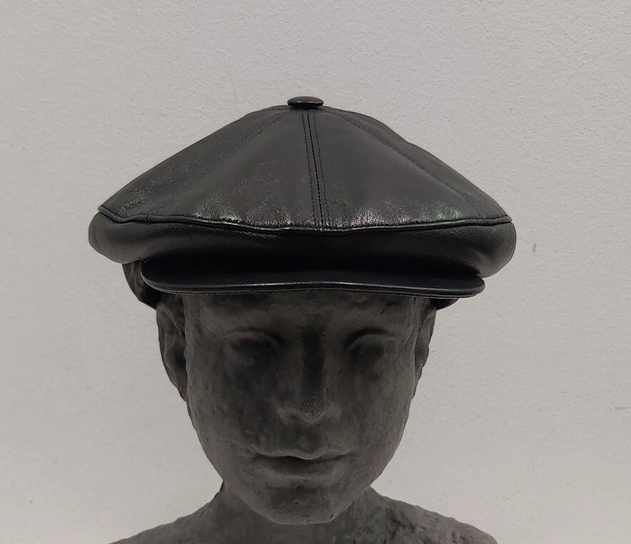 Chapeau Coppola En Cuir 100% D'Hiver Fabriqué En Italie Noir - Photo 2/4