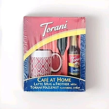 Torani Coffee Set Battery Operated Milk Frother+Mug+ Hazelnut Flavoring Syrup