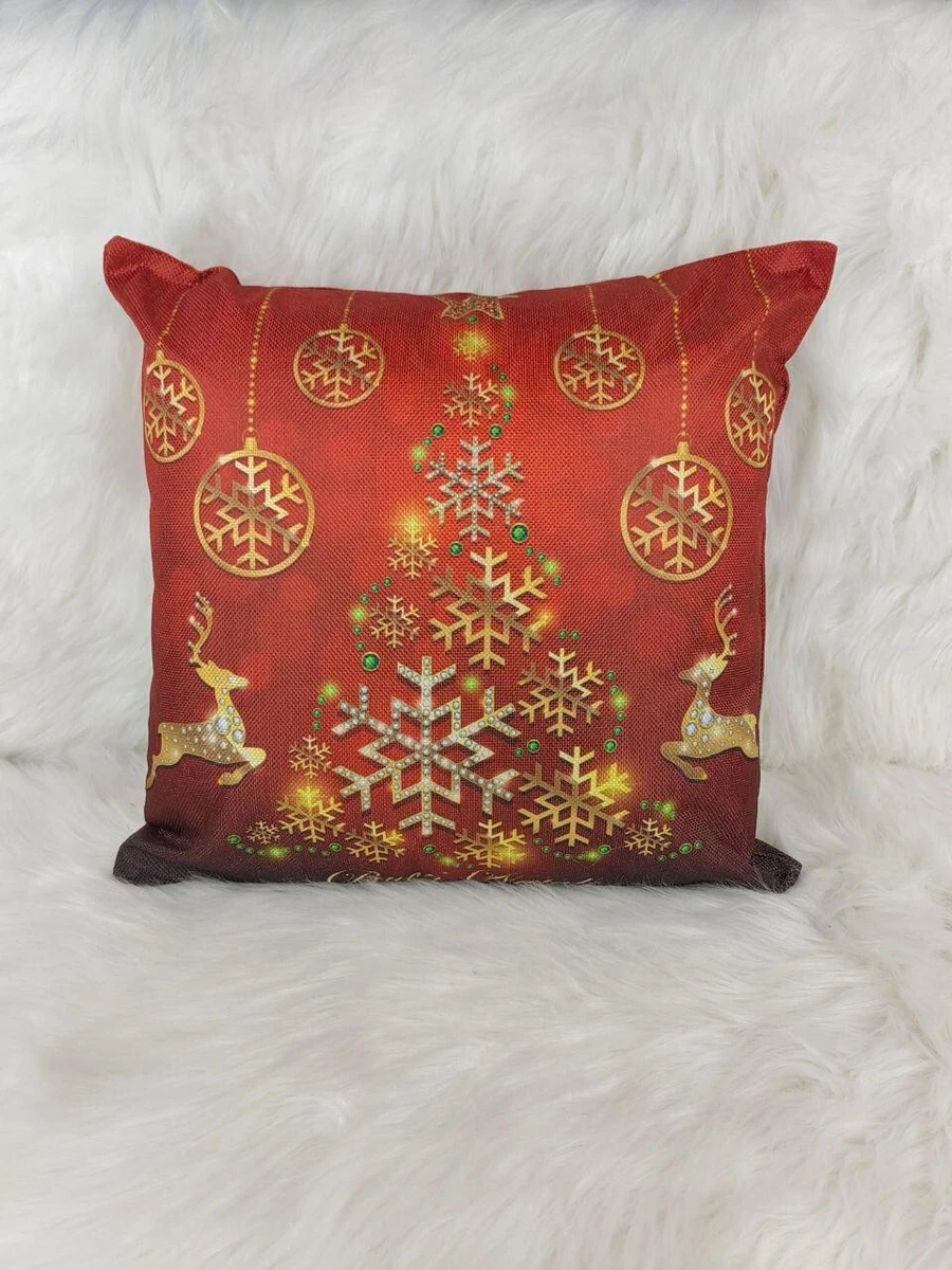 Set Di 2 Federe Per Cuscini Natalizi - 40x40 Cm - Lino Naturale - Decorazioni Casa Per Le Feste - Con Cerniera