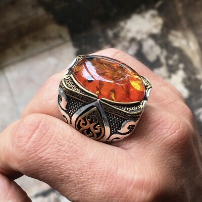925 Sterling Silver Mens Ring Big Heavy Turkish Statement Jewelry