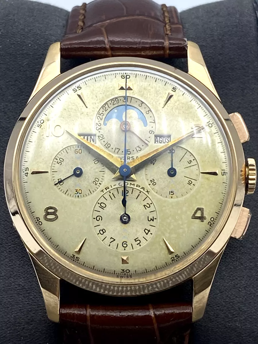 HYPER RARE Universal Geneve Tri Compax Moonphase 50 18k Jumbo