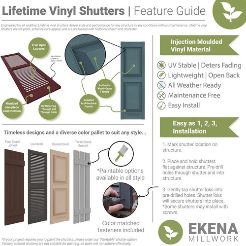 12" W x 47" H Vinyl Raised Panel Window Shutters - Lightweight & Water-Resistant - Picture 15 of 22