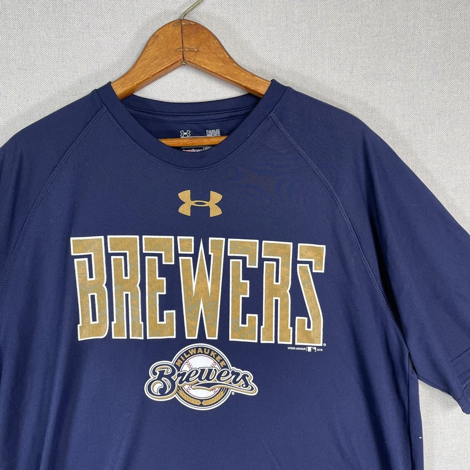 Milwaukee Brewers T-Shirt Under Armour HeatGear Mens Large Blue Loose Fit CU23 - Image 2 of 4