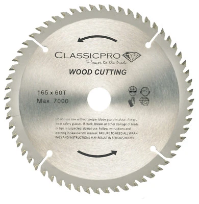 CLASSICPRO TOOLS UK ClassicPro TCT 165mm 60T Circular Saw Blade 20mm Bore + 16mm Reducer | Cordless