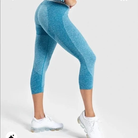 Gymshark Flex Cropped Leggings Deep Teal/Ice Blue - Size Small