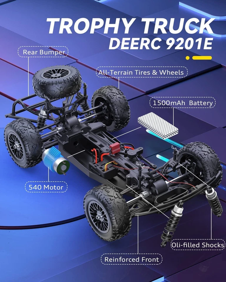 DEERC 9201E 1:10 Large RC Car Off Road 48 km/h 4x4 Off-Road Monster Crawler Toy - Image 4 of 4