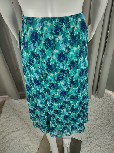 Gonna donna Jones Wear blu, verde floreale foderata con zip laterale A-Line taglia 12 (nuova con etichette) - Foto 4 di 11