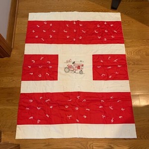 Hand Embroidered International Harvester Red White Farm Tractor Baby Crib Quilt 
