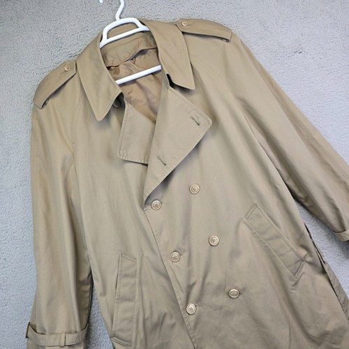 Misty Harbor London Fog Iconic Trench Coat Men's 44 Long Khaki Long Minimalist - Picture 9 of 20