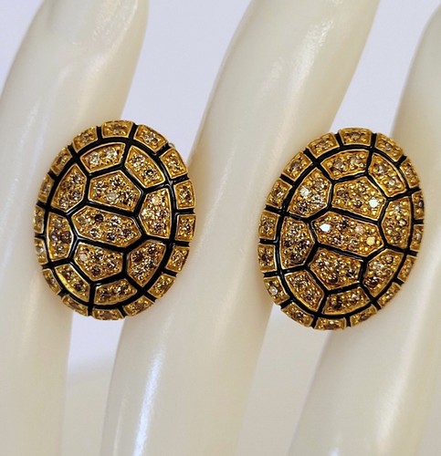 Roberto Coin 18K Yellow Gold Diamond Enamel Tartaruga Stud Earrings - Picture 12 of 13