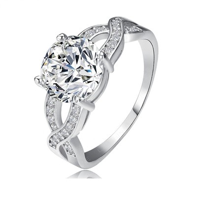Fashion Women Ring Party Jewelry Yellow Gold Silver Plated Zircon Fashion Ring