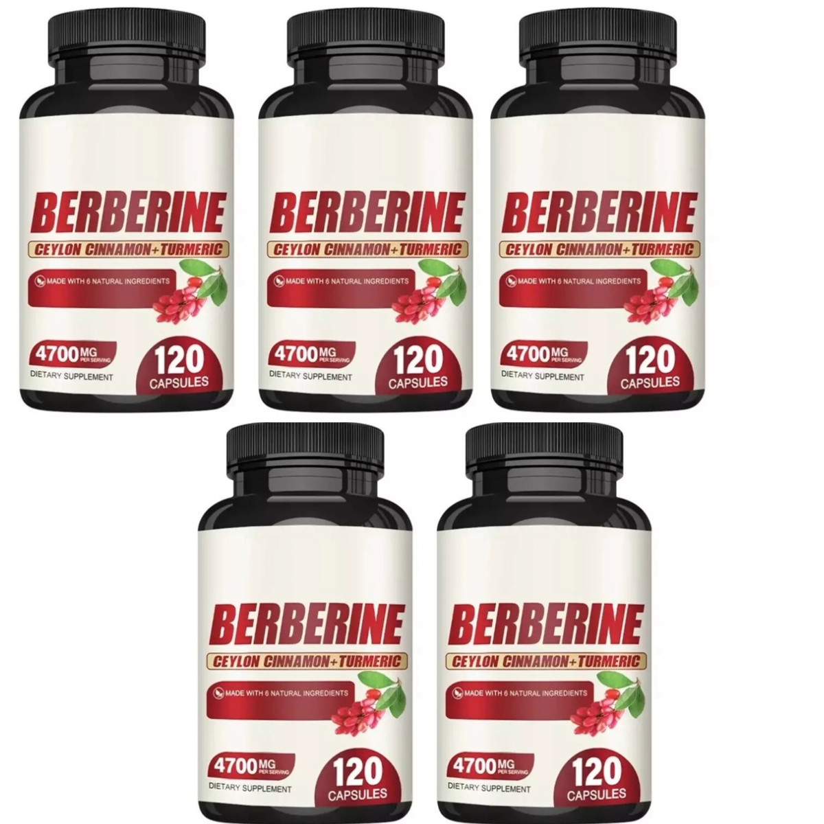 Берберин 3000 мг, Цейлонская корица/куркума 500 мг, расторопша 500 мг, 5X120 капсул