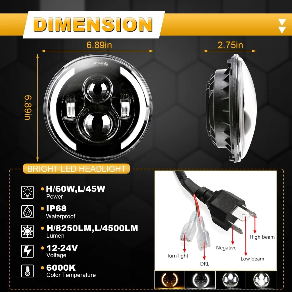 Faro LED redondo de 7 pulgadas DRL haz alto-bajo para Subaru estándar DL XT GLF Justy Foto 4 de 4
