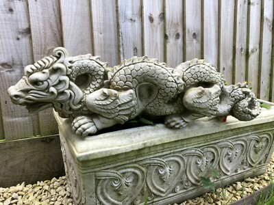 Chinesischer Drachenstatue aus rekonstituiertem Stein | Vintage mythisches Gartenornament