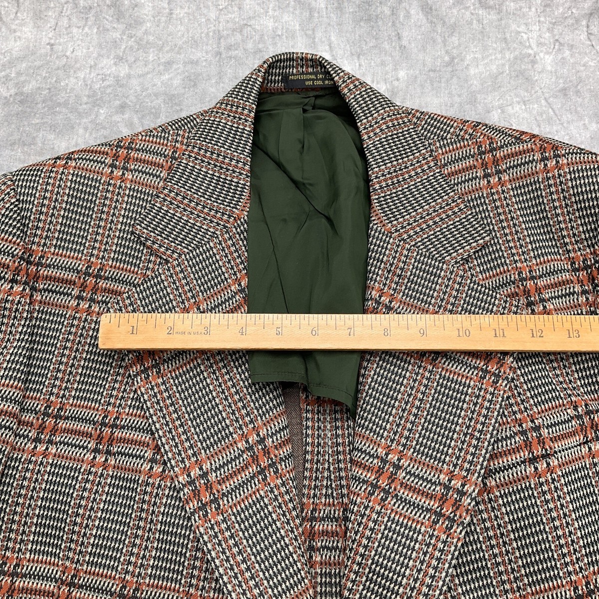 Richman Brothers Blazer Men 44 Orange Black Gray Plaid Sportsman