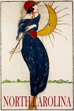 Summer North Carolina Sun Flirting Woman Umbrella Vintage Poster Repro FREE S/H