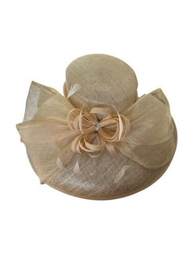 Cappello Sinamay a tesa larga chiesa Kentucky Derby carrozza tè matrimonio champagne BELLO! - Foto 7 di 7