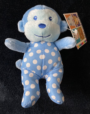 Garanimals Lt blue monkey hand rattle white polka dots baby plush animal toy