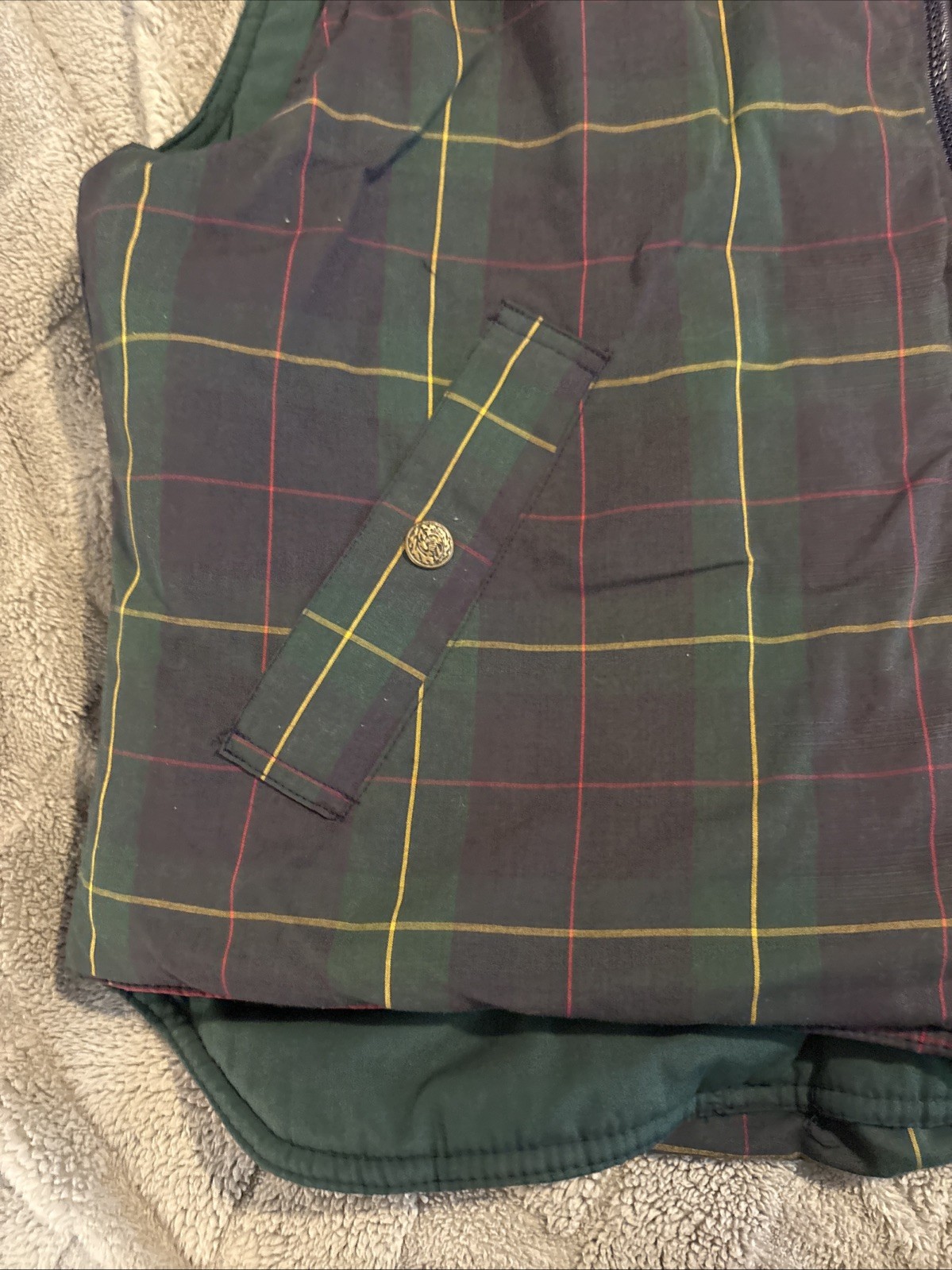 Vintage Bugle Boy Reversible Puffer Vest Navy Red Colorblock Plaid Men’s Size XL image 8