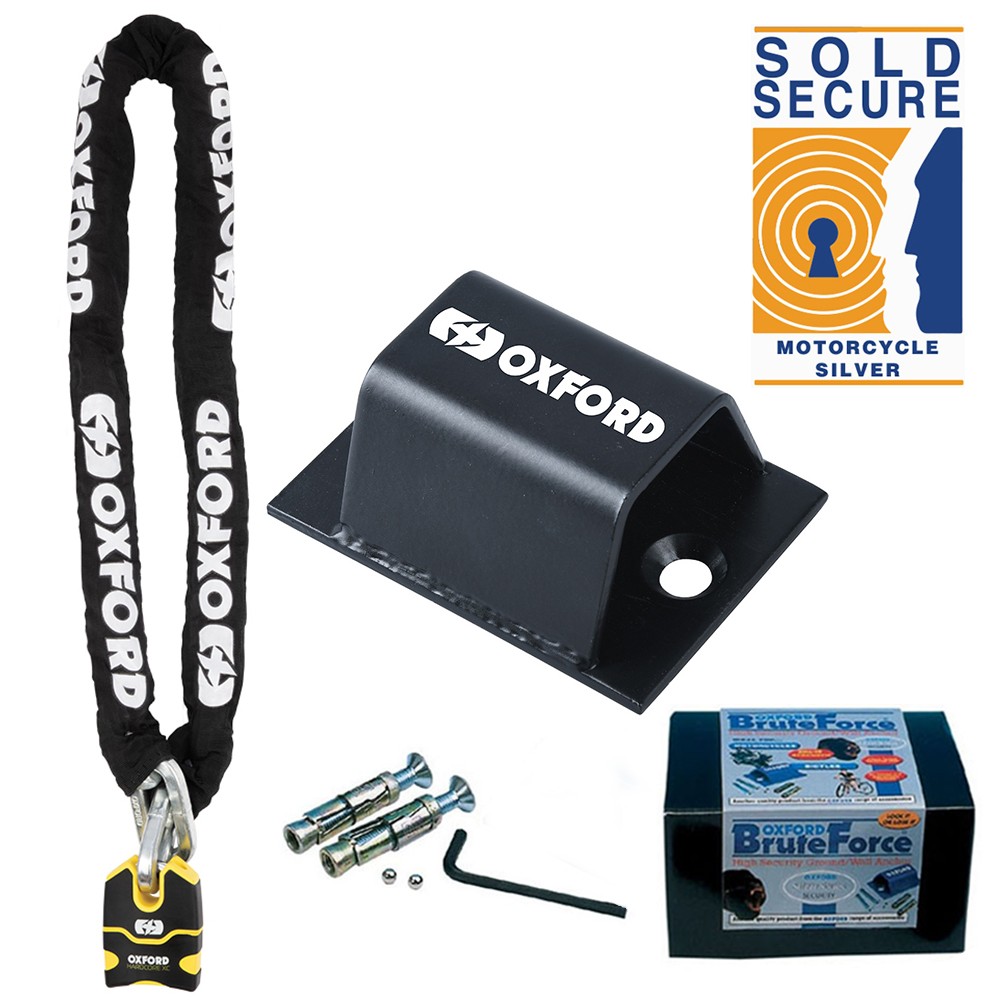 SOLD SECURE Oxford HardcoreXC13 bike Motorcycle 1.5m Chain Lock & Ground Anchor