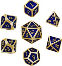 7-Piece Metal Polyhedral Dice Set for D&D & RPGs | Zinc Alloy, Blue Finish