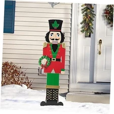 Glitzhome 60”H Metal Christmas Soldier Nutcracker Porch Nutcracker W/Wreath