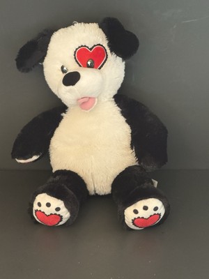 Build a Bear BAB Black and White Dog Puppy Red Heart Eye Patch
