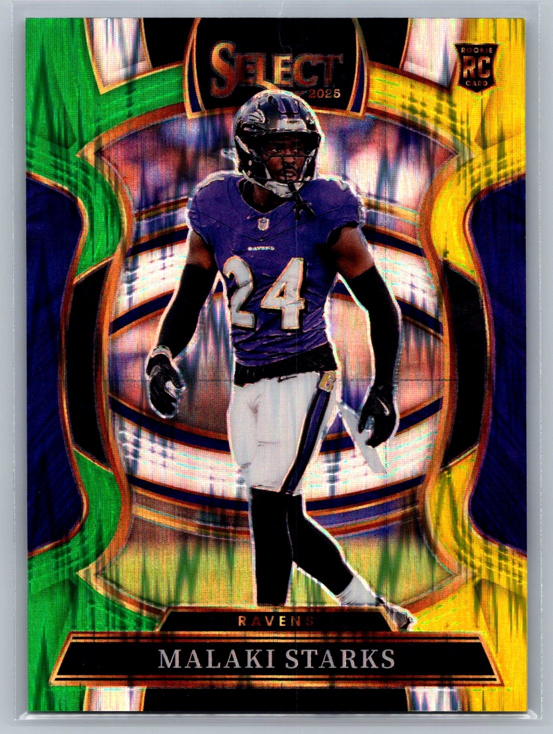 Malaki Starks 2025 Panini Select Rookie Green and Yellow Prizm Shock #61