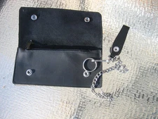 Black Genuine Leather Motorcycle Trucker Biker Chain Wallet With Inside Zipper