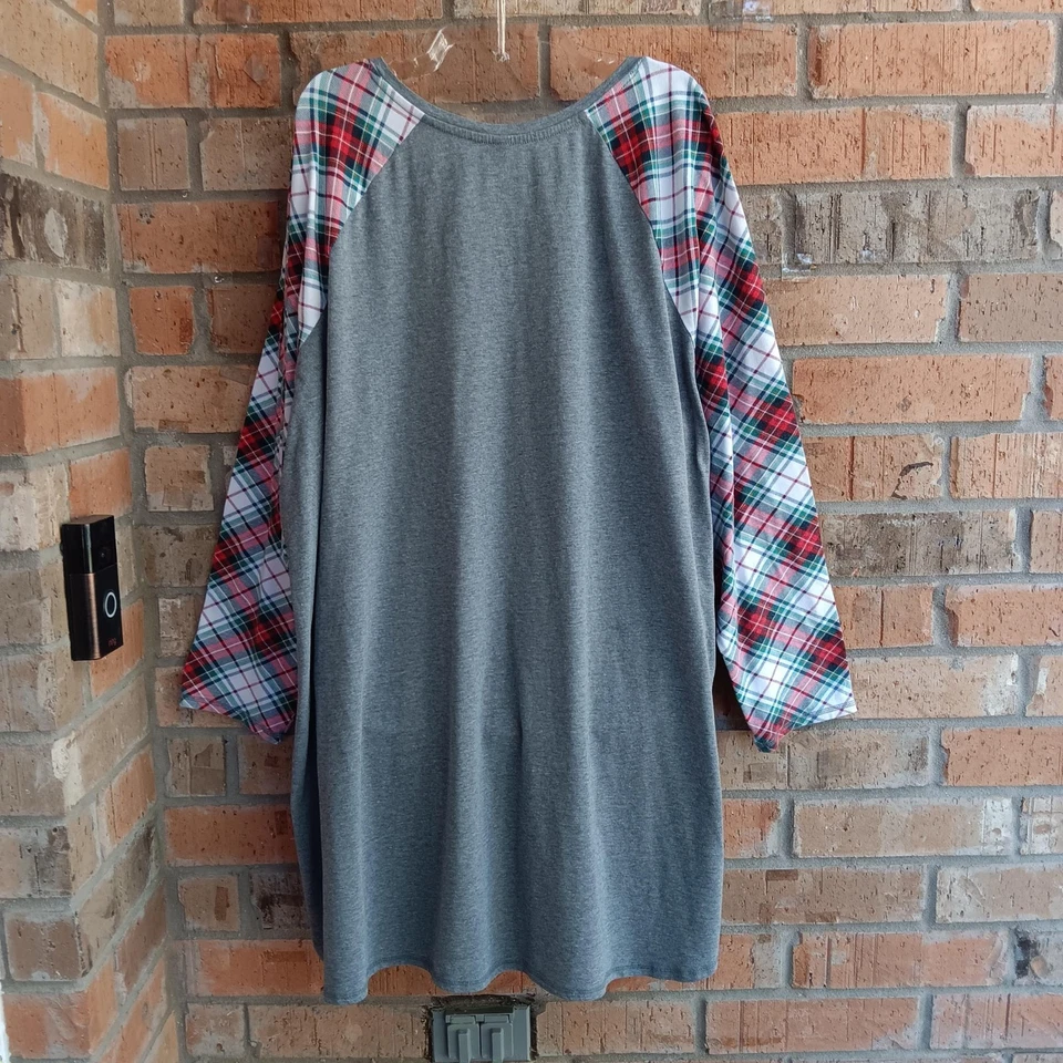 Camisa para dormir Sleep by Cacique para mujer manga larga gris a cuadros talla 22/24 Foto 3 de 4