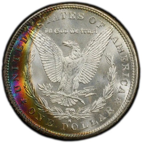 🌈 1879 S Morgan Silver Dollar PCGS MS66 Bright White / Crescent RAINBOW TONED