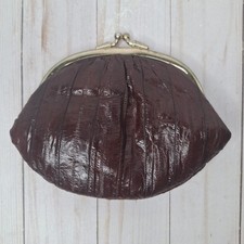 Vtg Coin Purse Wallet Double Kiss Lock Framed Genuine Eel Skin Made in Korea 80s