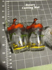 Vintage Lot of 2 Hazel Atlas 1950"s  Red Pheasant with Hunters 3 1/2 " Tall
