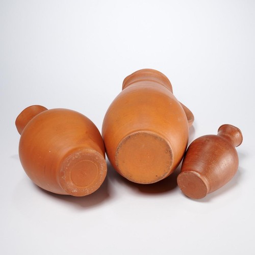 Terra Cotta Clay Ewer Pitcher Wine Jug Trio 3-pc Lot 6"h, 9.5"h, 12.25"h - Picture 4 of 5