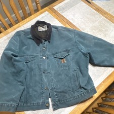 Carhartt Green Lined Button Work Jacket 2X Large Regular Spread Collar Men