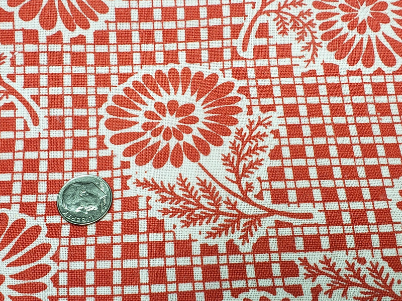 BEST Vintage Feedsack Flour Sack Fabric 40s Cherry Red Floral Remnant Quilt WWII