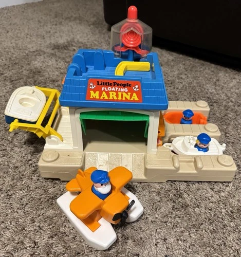 1980s VTG Fisher Price Little People Floating Marina w/ Boats, Seaplane, #2582