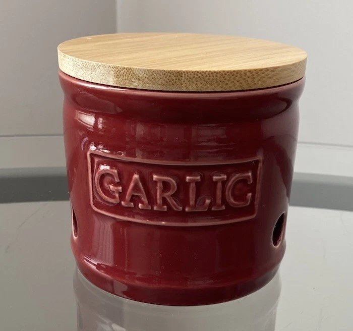 ONEMORE Red Ceramic Garlic Keeper with Wood Lid
Opens in a new window or tab