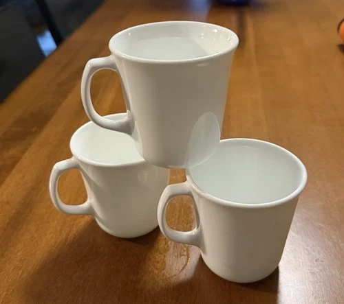 Lot Set 3 Corning USA Winter Frost White D Handle Coffee Mugs Cups Vintage 2244