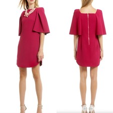 Trina Turk Madame Butterfly Cape Sleeve Shift Dress in Berry Pink size 2
