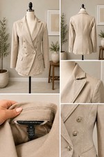 White House Black Market Women s Beige Mid-Length Blazer Button Pockets Sz 6