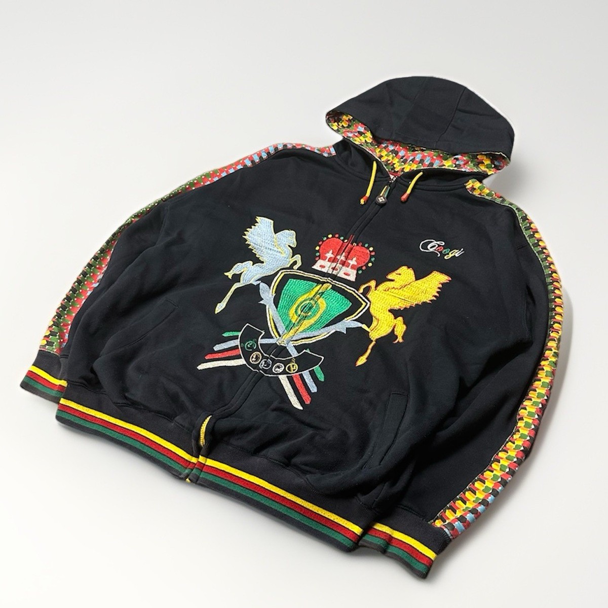 VTG 90s XXL Coogi Crest Embroidered Zip Up Hooded Sweatshirt
