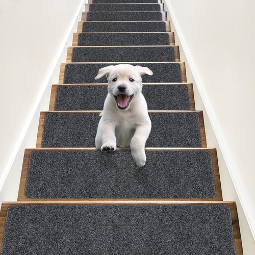 14 Pack of Dark Grey Carpet Stair Covers - 8” x 30”, Anti-Move for Family Safety - Picture 3 of 8