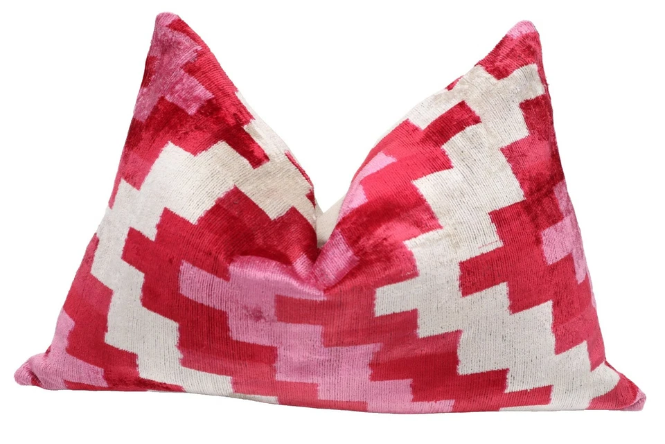 Handmade Geometric Silk Velvet Feather Throw Pillow Pink 16 x 24 in (40 x 60cm) - Image 3 of 4