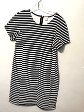 J. Crew Black/white Stripe Sheath Dress Cap Sleeve Stretch Knee Length Sz M