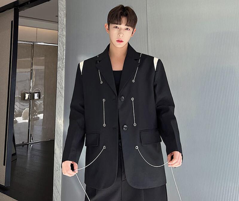 Men's Fashion Punk Gothic Lapel Long Sleeve Loose Metal