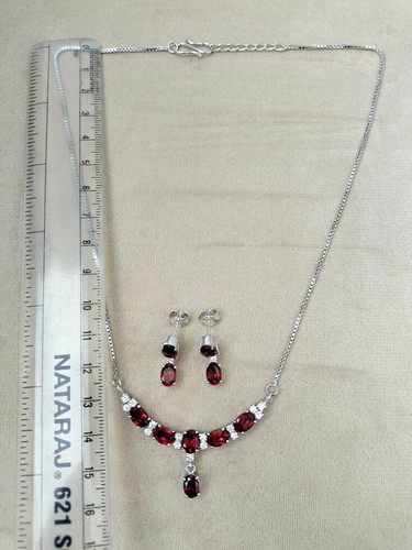 4.00Ct Oval Cut Lab Created Red Garnet Women's Jewelry Set 14K White Gold Plated - Picture 7 of 7