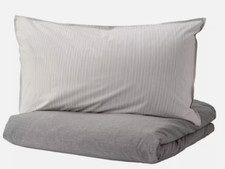 Set copripiumino singolo/matrimoniale IKEA BLAVINDA grigio chiaro righe/chambray NUOVO DI ZECCA