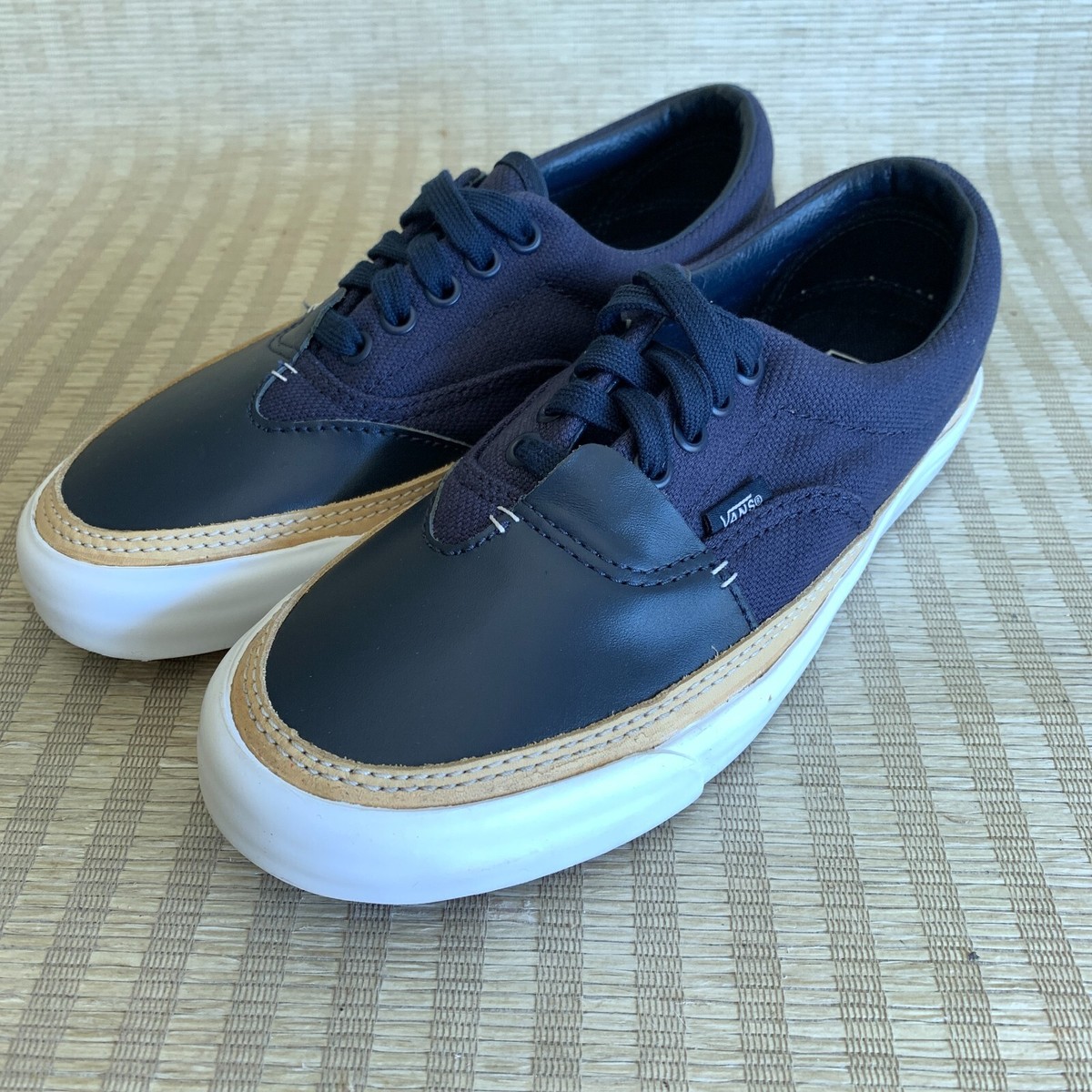 Vans Era Overply Slip Vamp Navy Blue Leather Canvas Sneakers