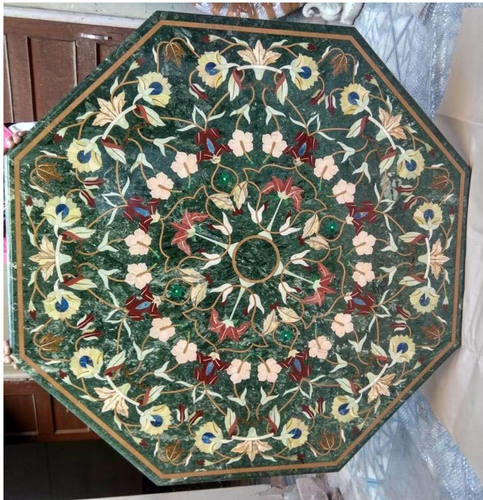 36" Green Octagon Marble Coffee Table Top Unique Gemstones Inlay Centerpiece Dec - Picture 2 of 8
